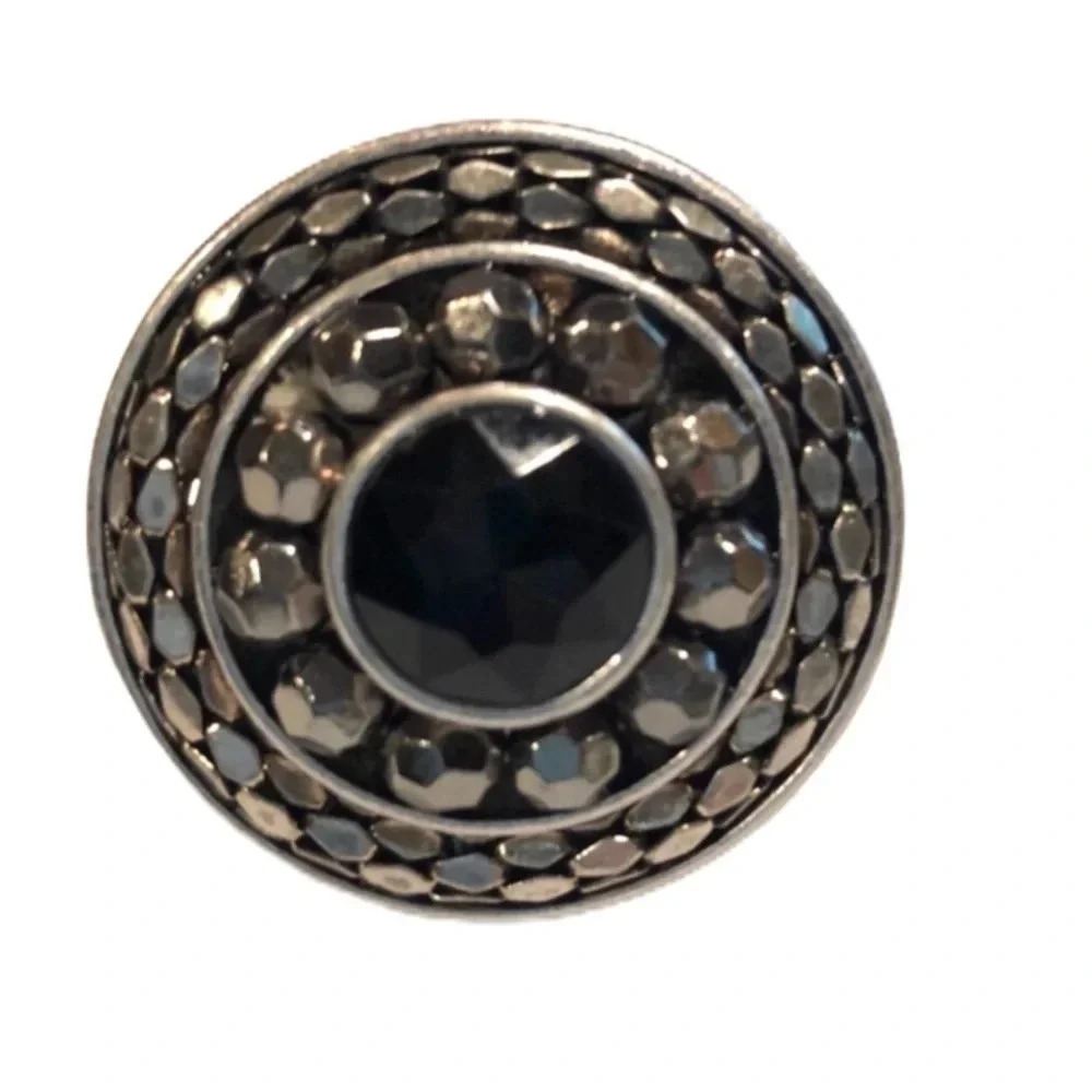 RING NEW WOMENS BLACK STONE CHUNKY COSTUME JEWELRY ELASTIC